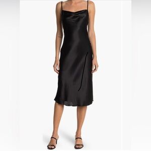 bebe Elegant Black Satin Midi Dress
